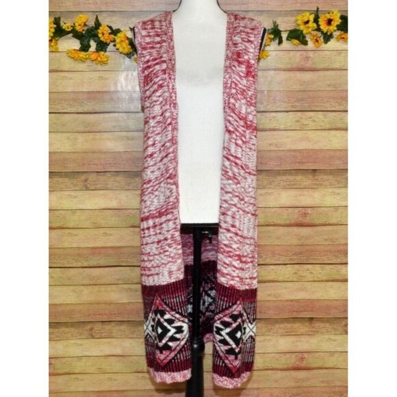 Almost Famous Sleeveless Long Cardigan Duster Sweater Size XL Southwest Aztec - Picture 2 of 13